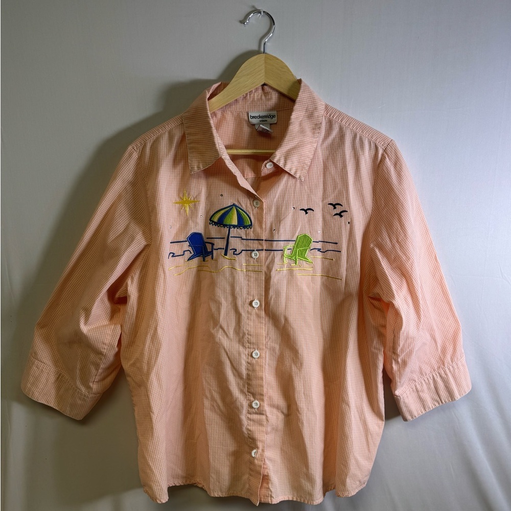 Vintage Breckenridge Peach embroidered grandmacore button‎ up resort wear shirt